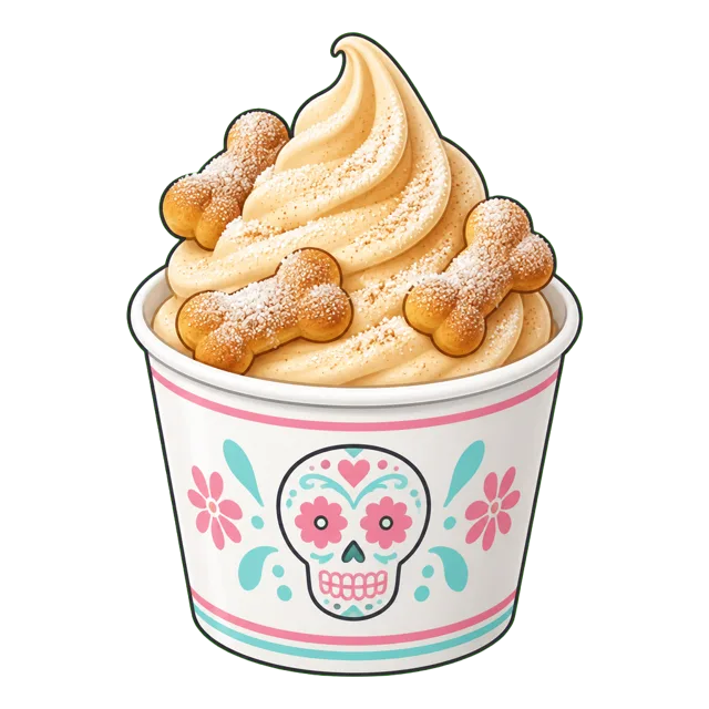 Vaso con helado de pan de muerto y mini huesitos de pan